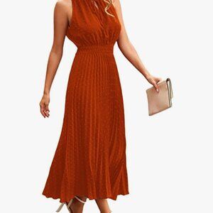 Women's V Neck, Dot Ruffle, Sleeveless A Line Beach Sun Dress Sz. Small